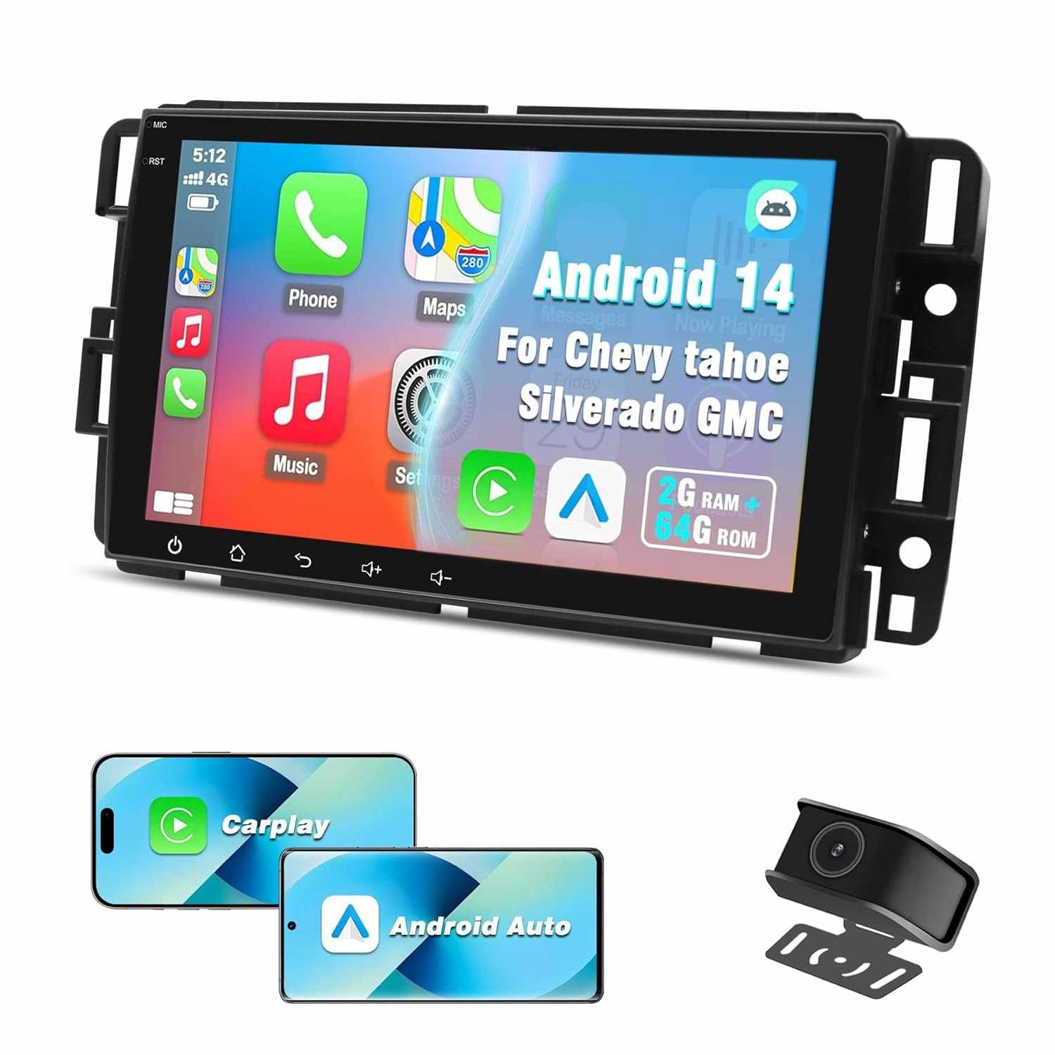 Central Multimídia Android 13 para GMC Sierra/Yukon e Chevy Silverado: Tela 20" IPS, CarPlay/Android Auto Sem Fio e Câmera HD