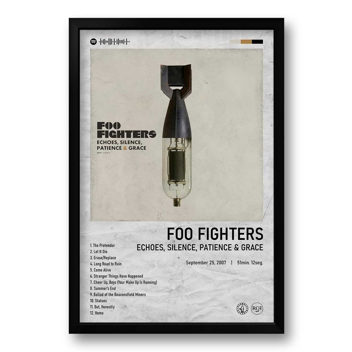 Quadro Álbum Spotify Echoes, Silence, Patience & Grace - Foo Fighters - 40x60cm | Impressão Premium com Moldura Ecológica