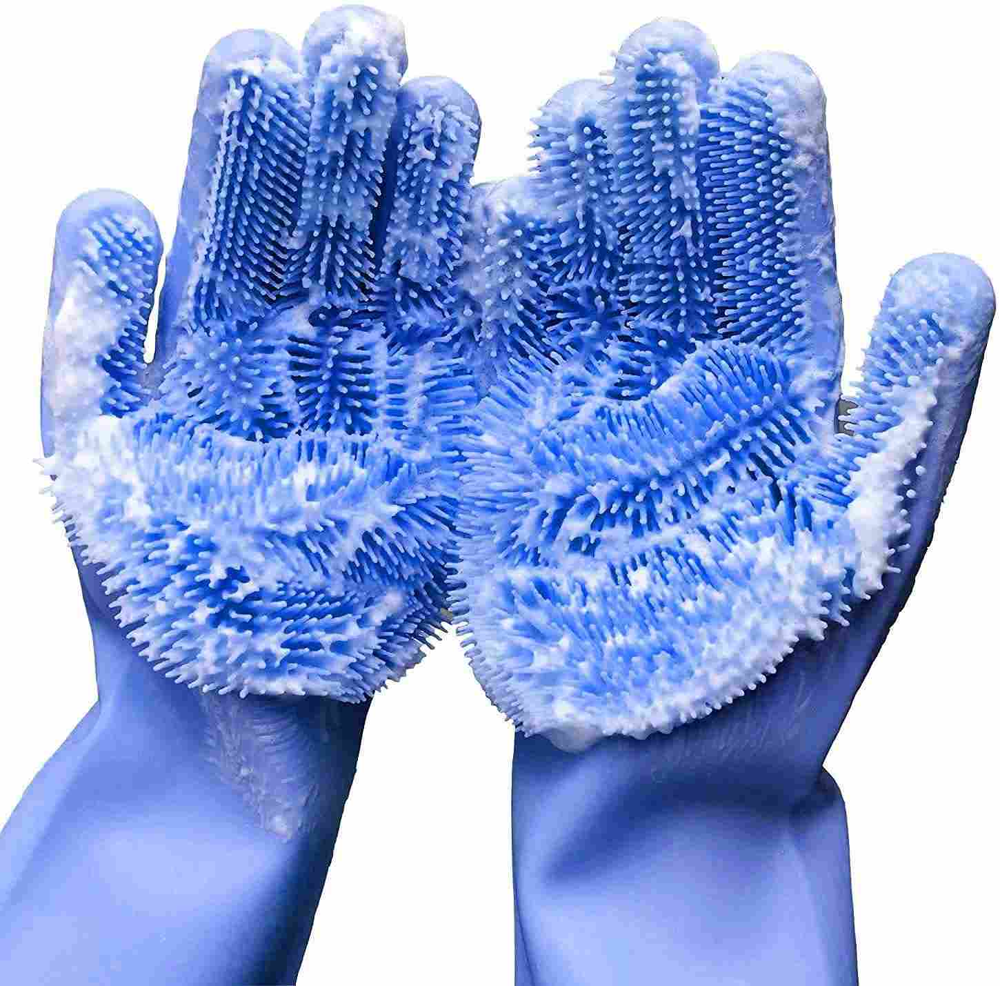Luvas De Silicone Para Lavar Louça, Luvas De Borracha Reutilizáveis Para Lavar Louça, Luvas De Limpeza Com Esponja E Esfregões Para Tarefas Domésticas, Banheiro, Cozinha, Carro, Animais De