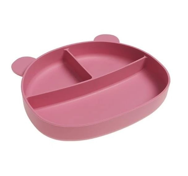 Prato Infantil de Silicone com Divisórias e Base Ventosa - Formato Urso Rosa/Azul