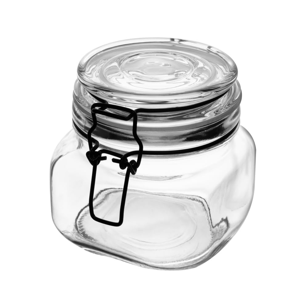 Pote Hermético de Vidro 550ml com Tampa em Silicone e Clipe Metal Vintage Preto - Armazenamento Elegante e Seguro para Alimentos