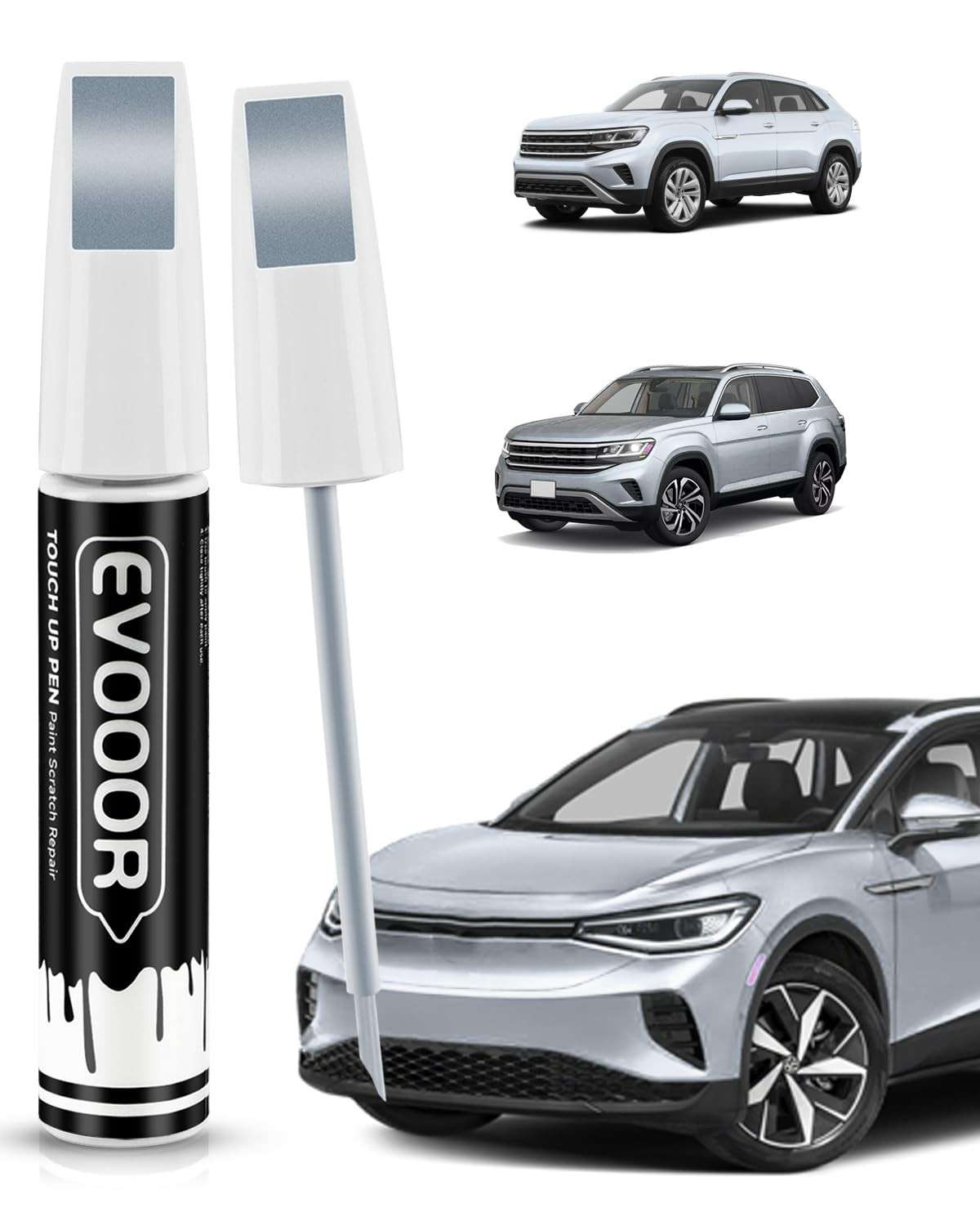 Tinta de Retoque Metálica Silver Mist LA7R/Q3 para Volkswagen - Caneta 2 em 1 com Microaplicadores