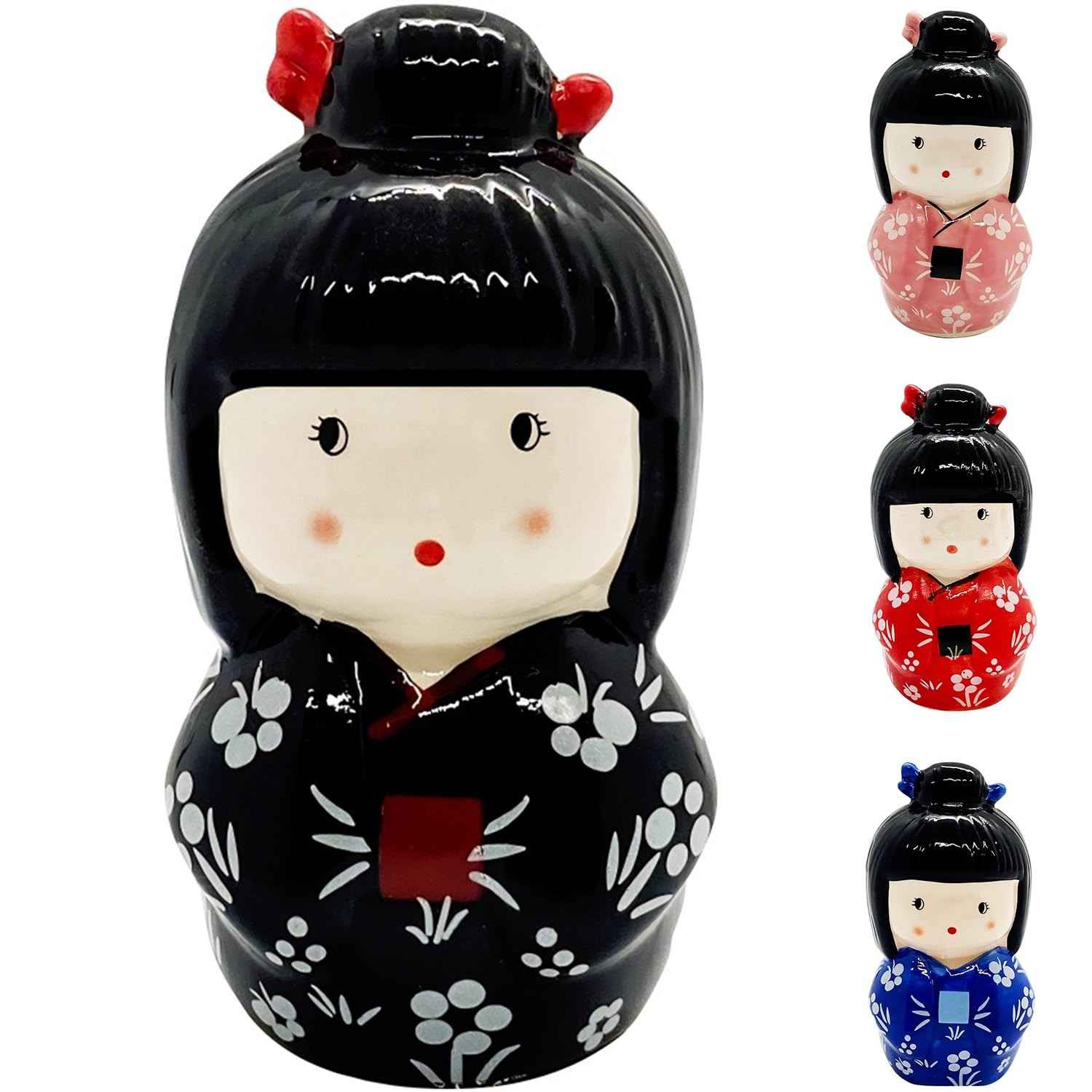 Estátua Cerâmica Kokeshi Preta - Simboliza Amizade, Amor e Proteção | Decoração Japonesa Encantadora