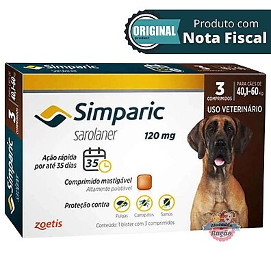 Simparic 120mg: Antipulga e Carrapato para Cães de 40 a 60kg