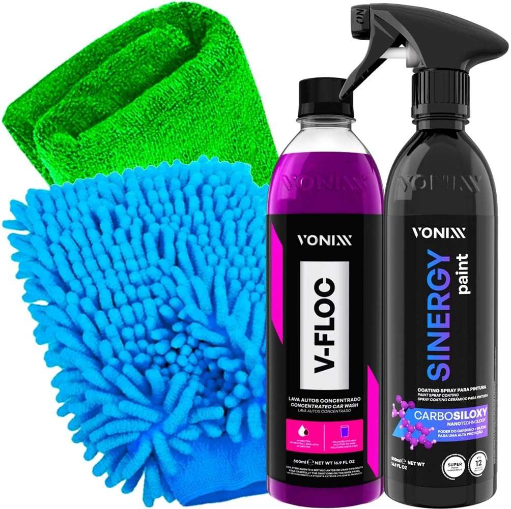 Kit Lavagem Profissional Sinergy Paint Vonixx: Coating, Shampoo, Luva e Toalha Karbox