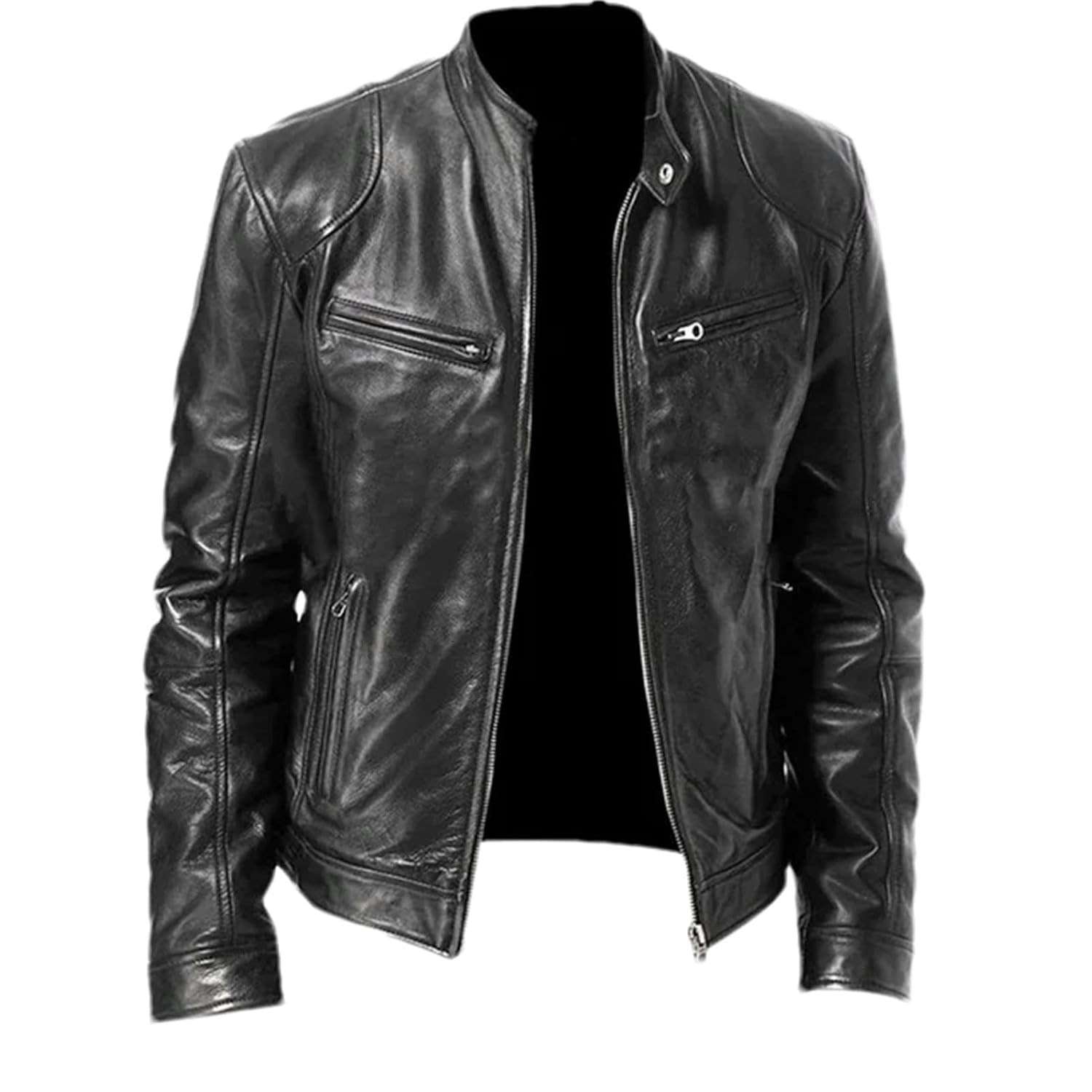 Jaqueta masculina de couro sintético casual de motocicleta, jaqueta masculina de couro sintético para primavera e outono
