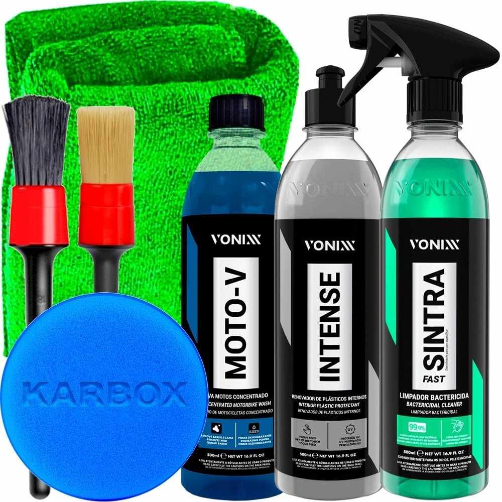 Kit Detalhamento Automotivo Vonixx: Sintra Fast, Intense, Moto-V e Acessórios Karbox