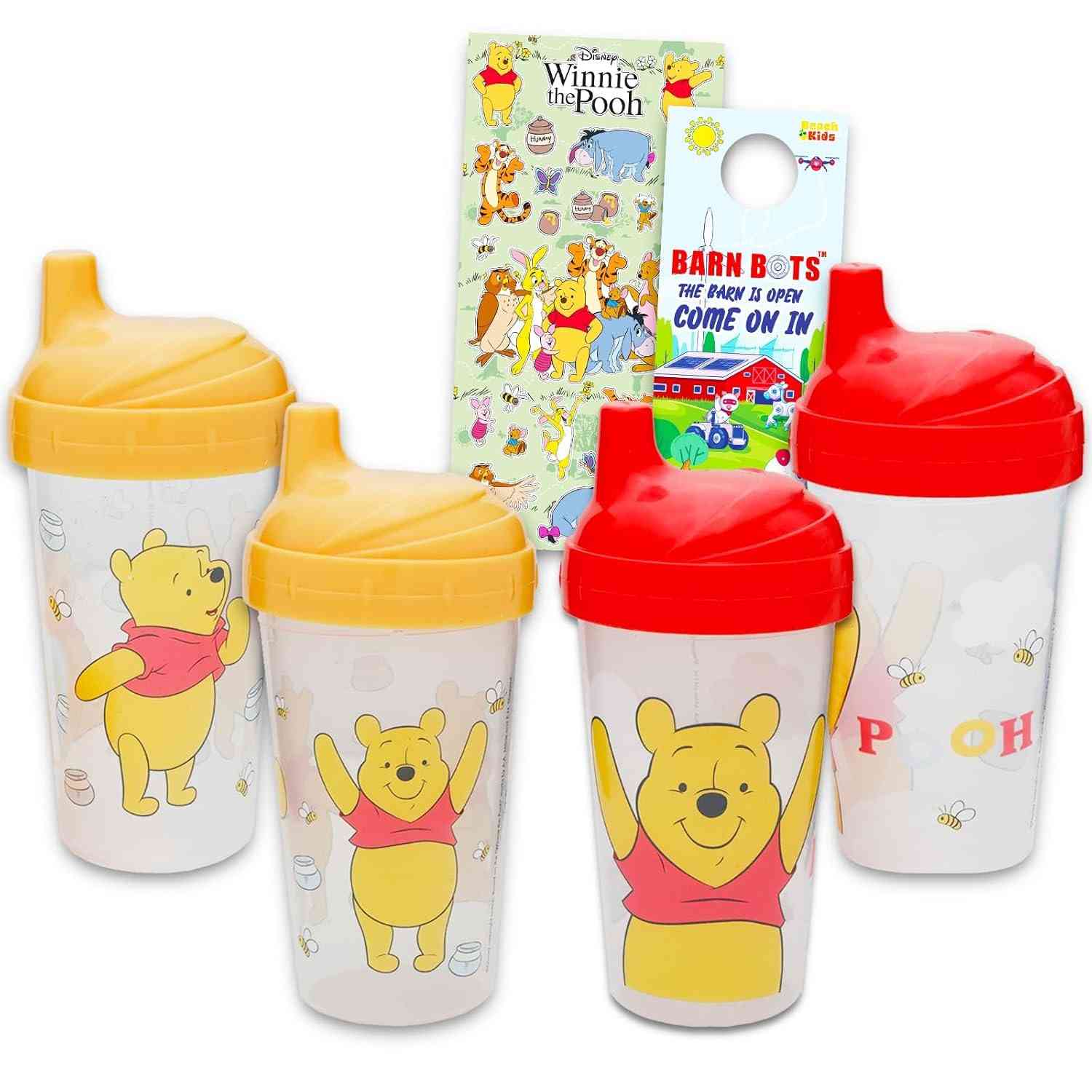 Conjunto Disney Ursinho Pooh - 4 Copos Sippy à Prova de Vazamento com Adesivos