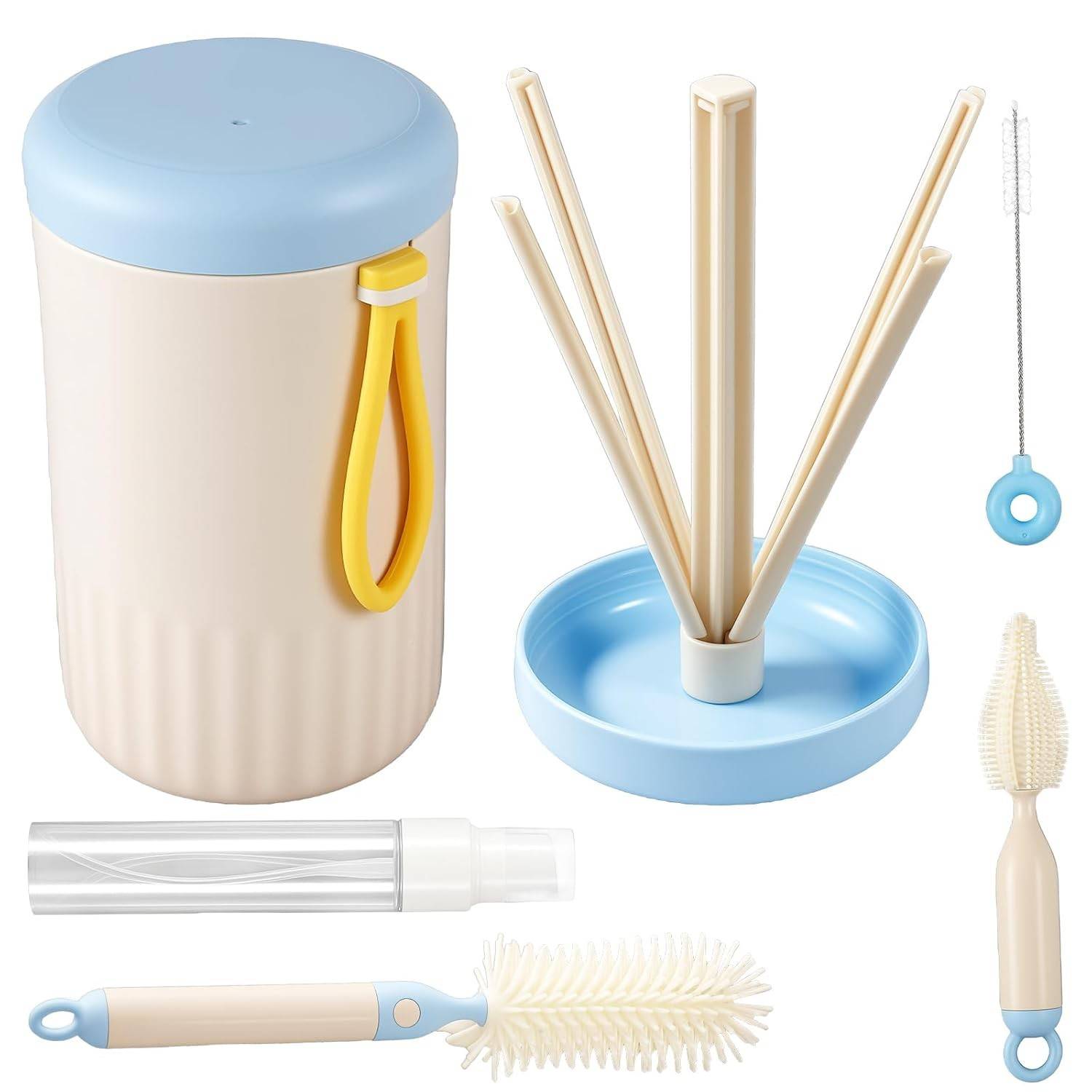 Kit de Limpeza de Mamadeira com 6 Escovas de Silicone - Sistema Completo e Portátil