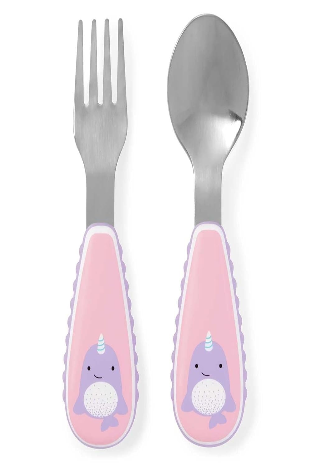 Kit de Talheres Infantil Zoo Baleia Narval Skip Hop Rosa - Aço Inox com Silicone