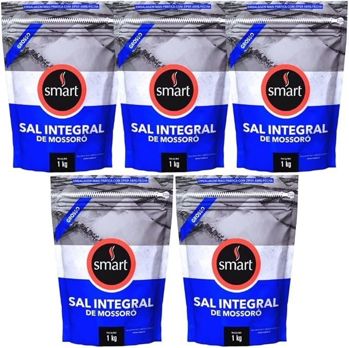 Kit com 5 Pouchs de Sal Integral de Mossoró Grosso de 1kg cada - Smart