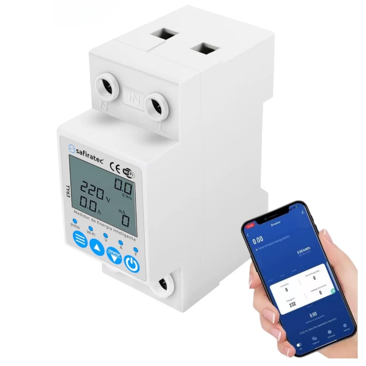 Medidor de Energia Inteligente Wifi Safiratec TY63A: Controle e Economize com Tuya Smart Life
