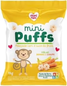 Kit 3X: Snack Infantil Puffs Banana e Cenoura Nhami Mami 15g