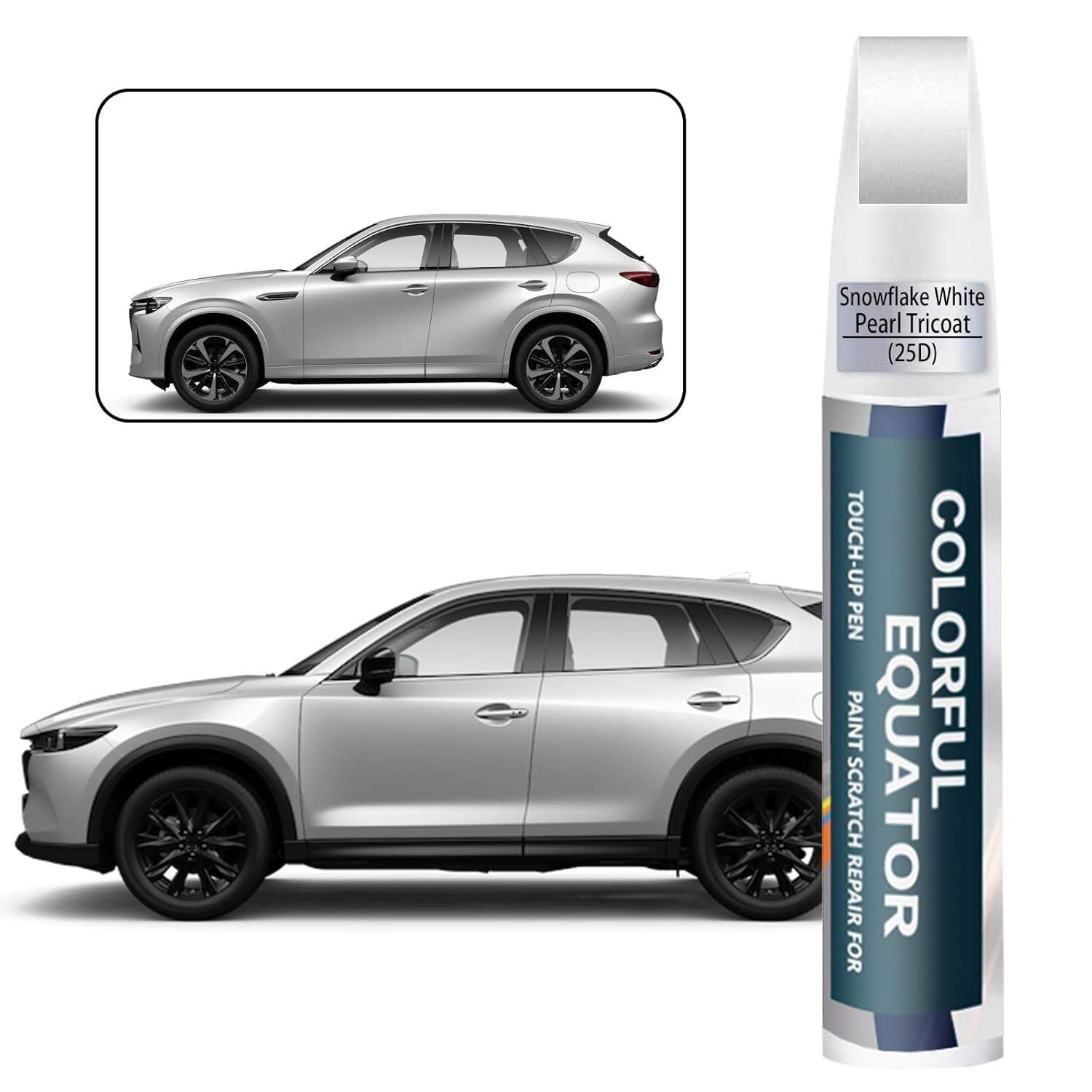 Tinta de Retoque Snowflake White Pearl Tricoat para Mazda - Caneta de Pintura com Removedor de Arranhões