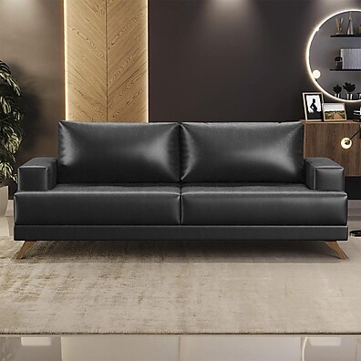 Sofá 3 Lugares 180cm Preto com Pés Curvos – Conforto e Estilo