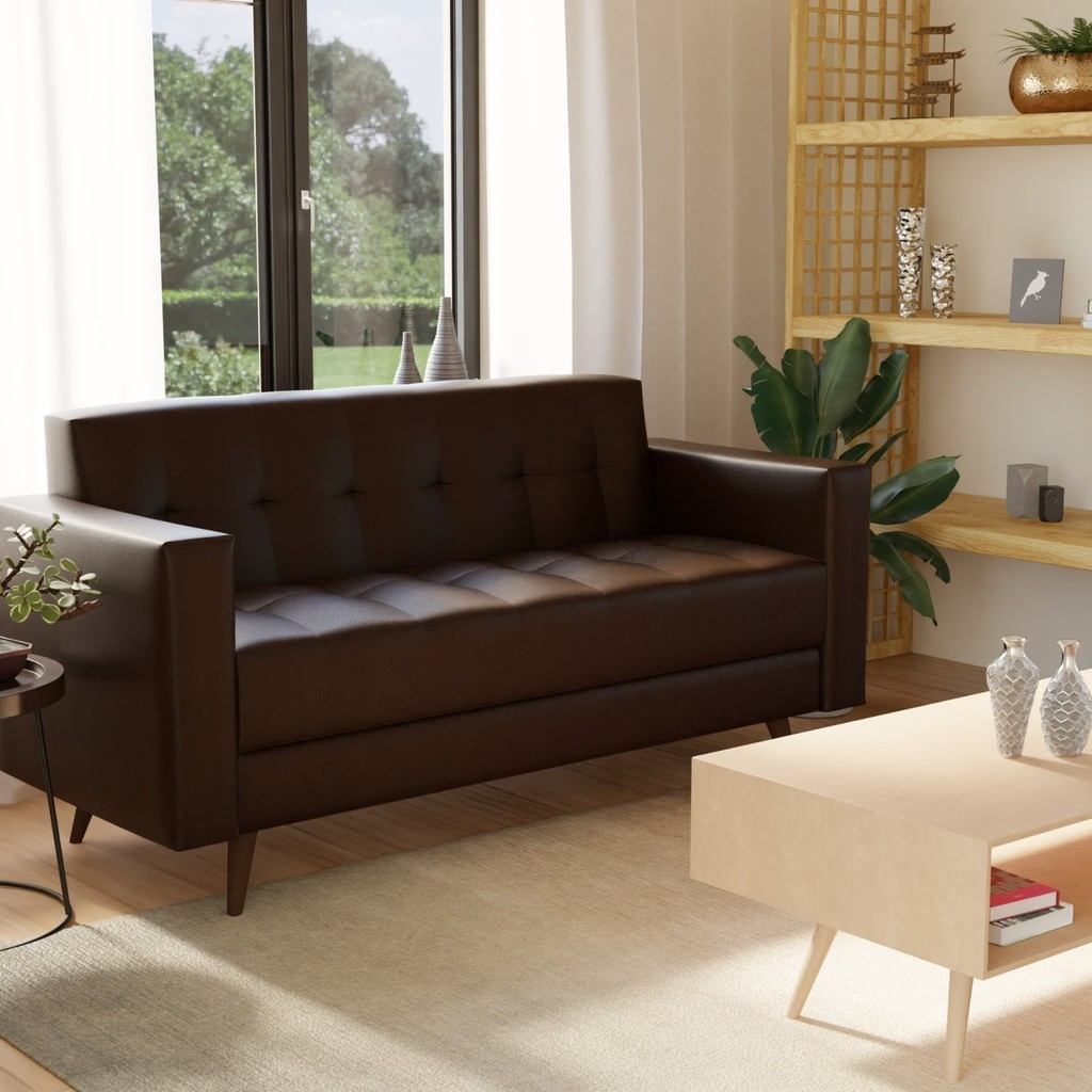 Sofá 3 Lugares Corino Vitrola Marrom: Conforto e Estilo Retrô para Sua Sala
