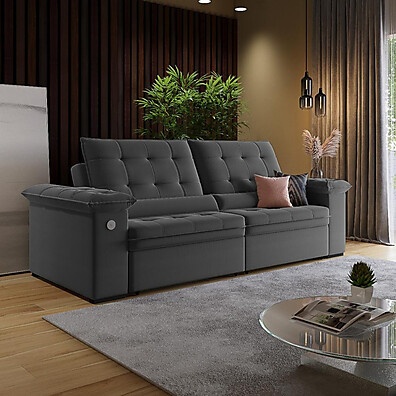 Sofá 4 Lugares Retrátil Reclinável com USB – Conforto e Tecnologia
