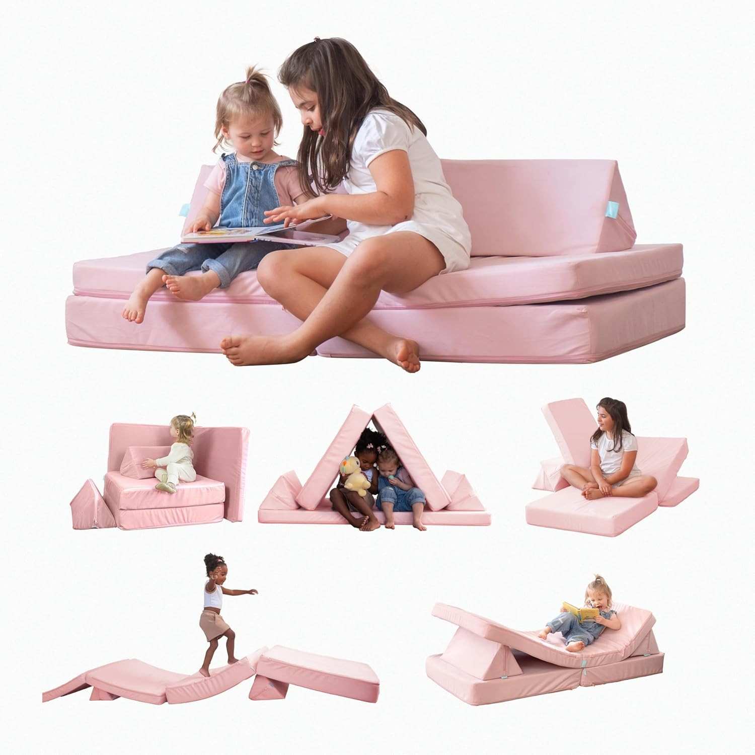 Freso Baby Soft Play Sofá de Brincar Infantil Montessori Rosa - 4 Peças Modulares Macias e Estimulantes