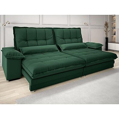 Sofá Bergamo 2,30m Retrátil e Reclinável Velosuede Verde