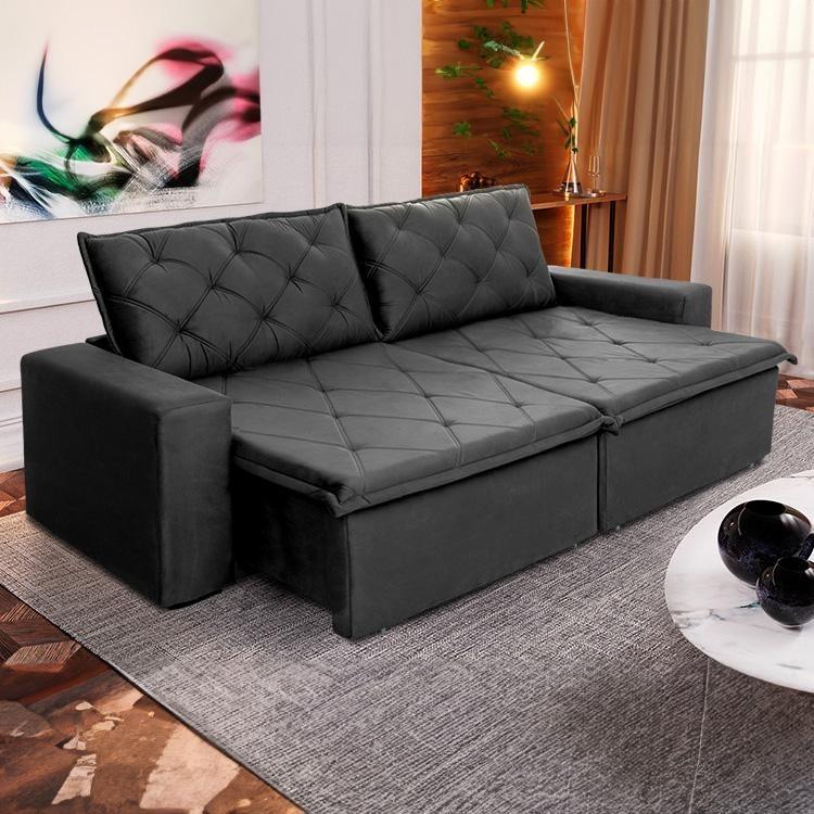 Sofá Cama Bangkok 2,70m: Retrátil, Reclinável e Velut!