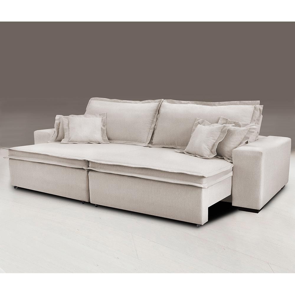 Sofá Cama Retrátil Linho Bege: Conforto Premium 2,92m