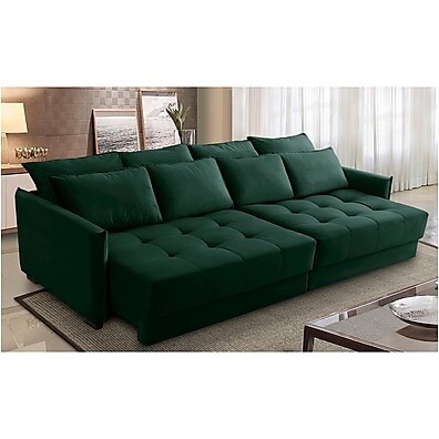 Sofá Cama Retrátil Veludo Verde 2,10m – Conforto!