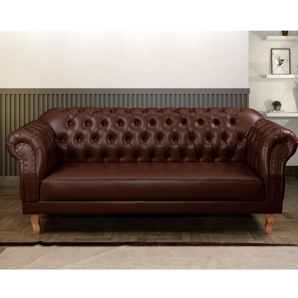 Sofá Chesterfield 3 Lugares: Elegância Marrom