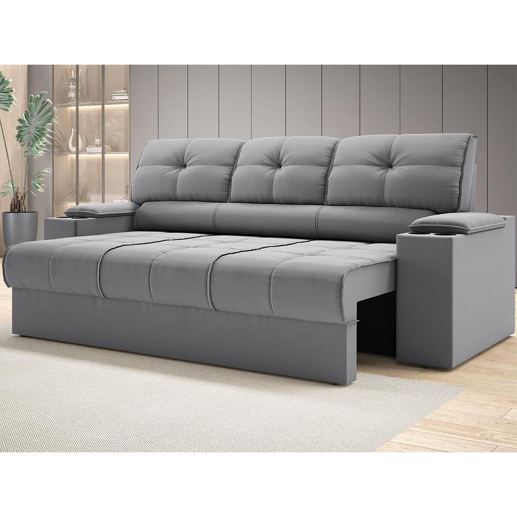 Sofá com Porta Copos Retrátil Tom 2,05m Velosuede - Conforto e Estilo