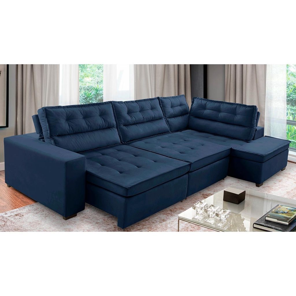 Sofá de Canto Retrátil Virginia: Conforto Azul!
