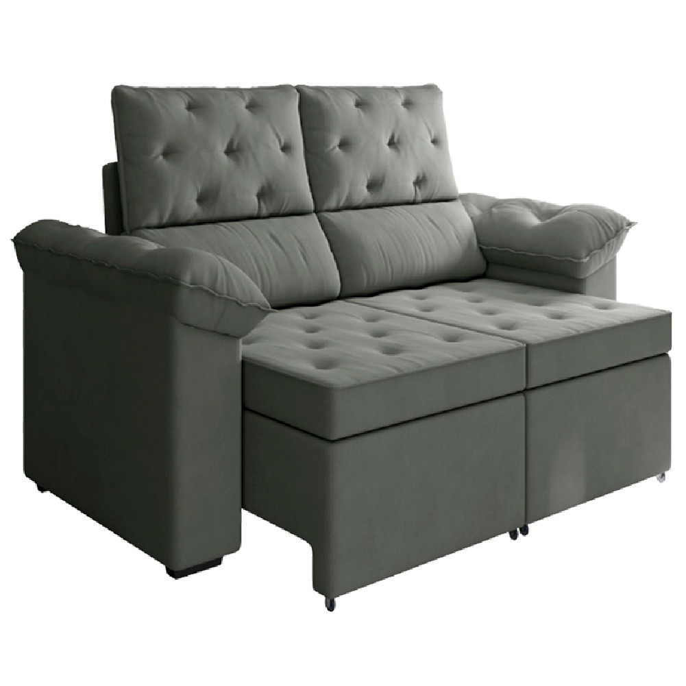 Sofá Retrátil 2 Lugares: Conforto Suede Cinza