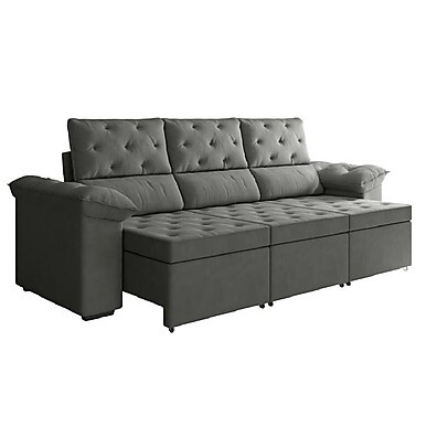 Sofá Retrátil 3 Lugares York: Conforto Suede Cinza