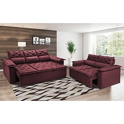 Sofá Retrátil e Reclinável 3 e 2 Lugares Cama inBox Compact Vinho