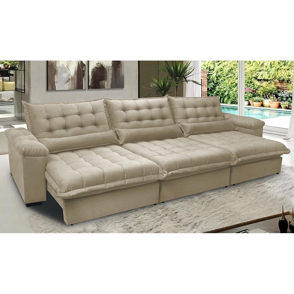 Sofá Retrátil e Reclinável 3,22m: Conforto Suede!