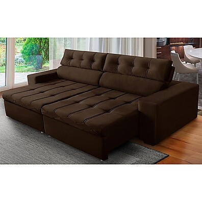 Sofá Retrátil e Reclinável Dani Suede Marrom – Conforto e Elegância em 2,10m