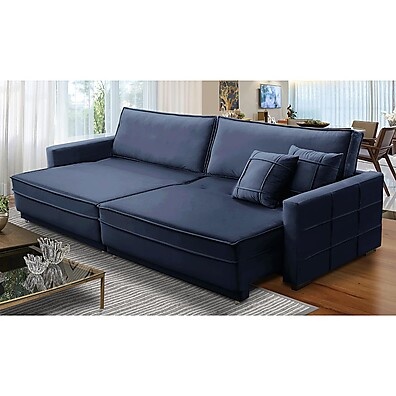 Sofá Retrátil Karen: Conforto e Estilo em Azul Veludo
