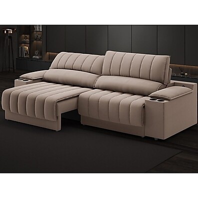 Sofá Retrátil Murano 2m com USB e Porta Copos - Marrom