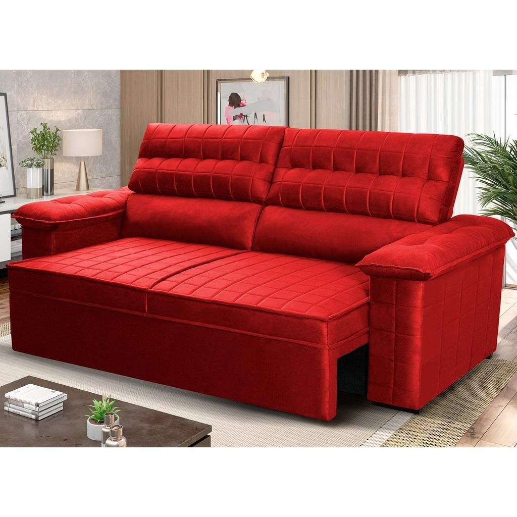 Sofá Retrátil Reclinável 3 Lugares 2m Quantum Suede Vermelho