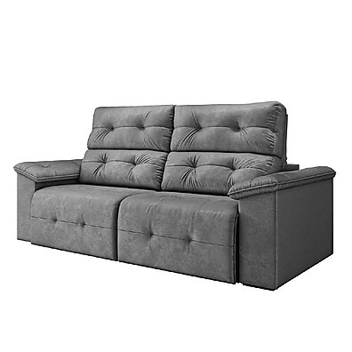 Sofá Retrátil Reclinável 3 Lugares Marrocos Cinza Suede 1,95m