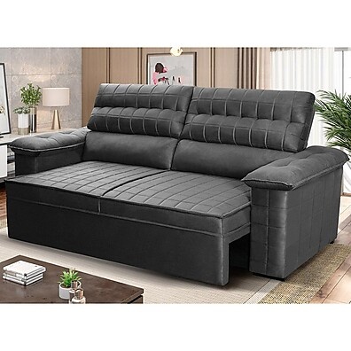 Sofá Retrátil Reclinável 3 Lugares Quantum Suede Cinza
