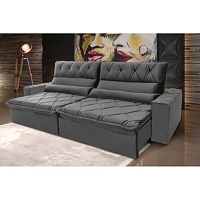 Sofá Retrátil Reclinável França 2,50m Cinza: Conforto e Elegância