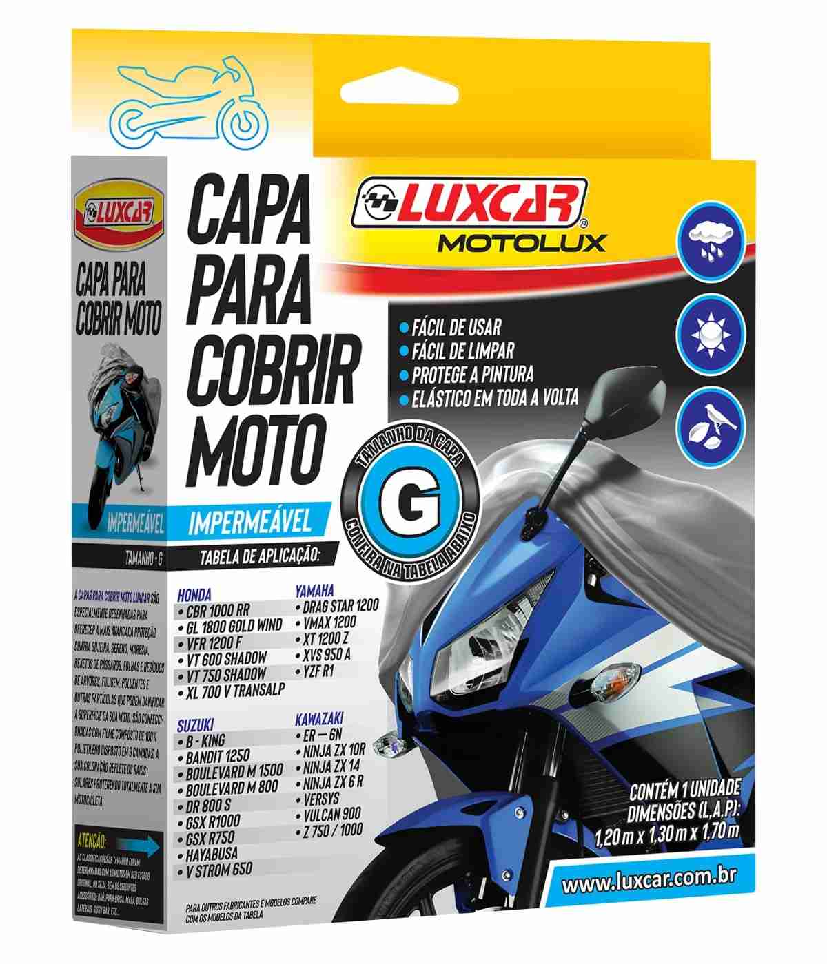 Capa Moto Luxcar Motolux G: Proteção Impermeável e Refletiva contra Sol e Chuva