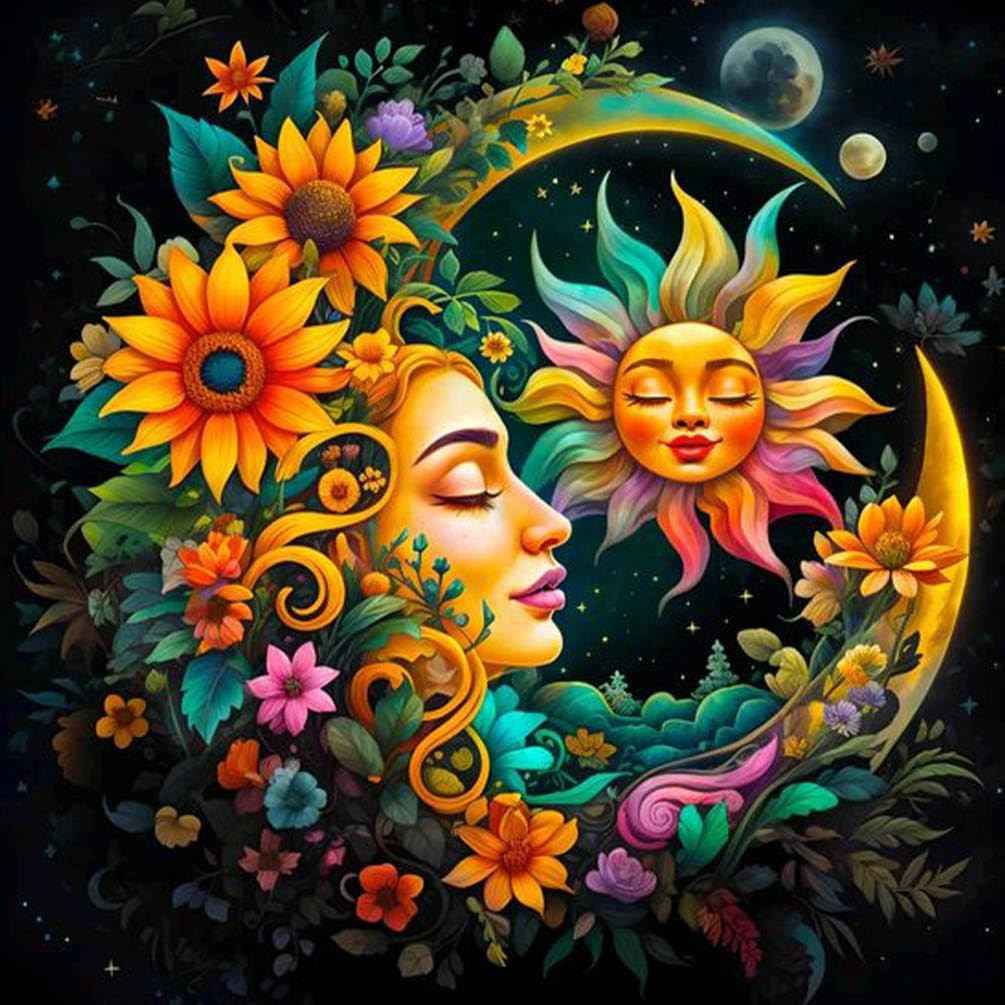 Kit de Pintura com Diamantes 5D Sol e Lua - Arte Terapêutica para Adultos Iniciantes
