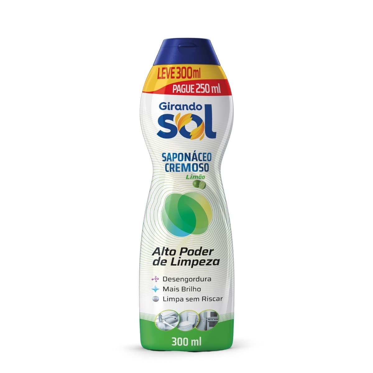 Girando Sol Saponáceo Cremoso Limão 300g - Limpeza Eficiente e Brilho Sem Riscos