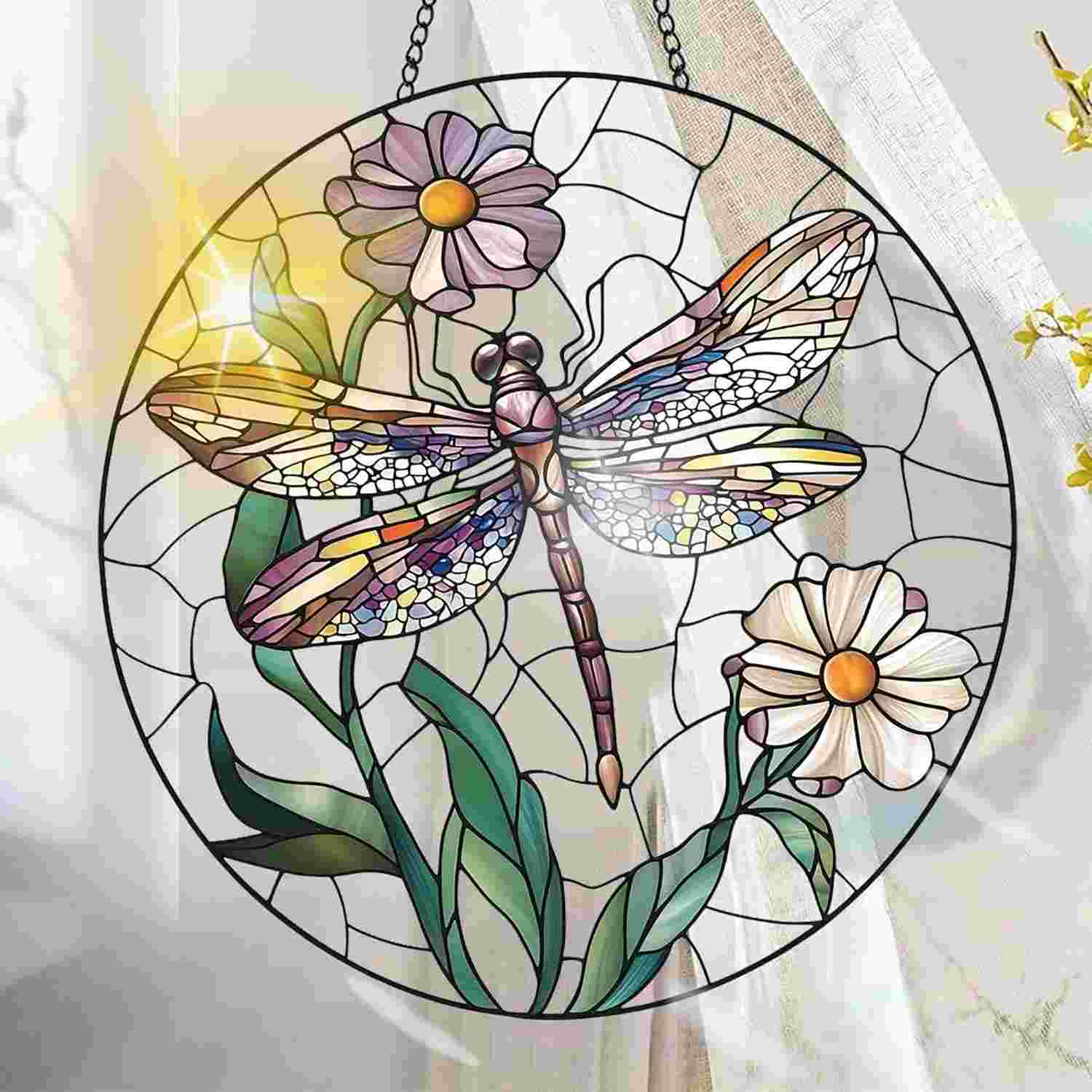 Acrílico Colorido com Design de Vitral - Apanhador de Sol e Decoração de Parede para Jardim e Ambientes Internos