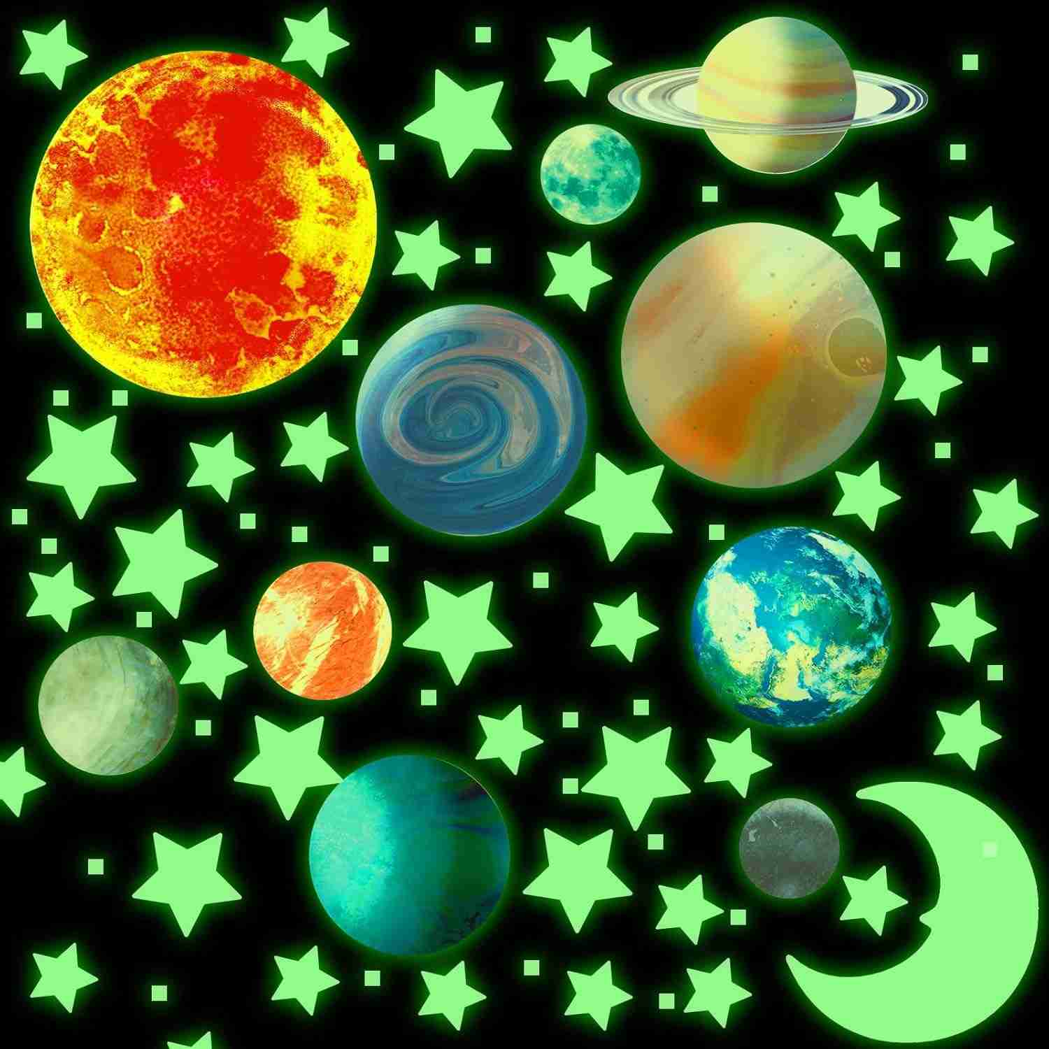 Adesivos de Parede que Brilham no Escuro - Sistema Solar e Estrelas para Decoração de Quarto