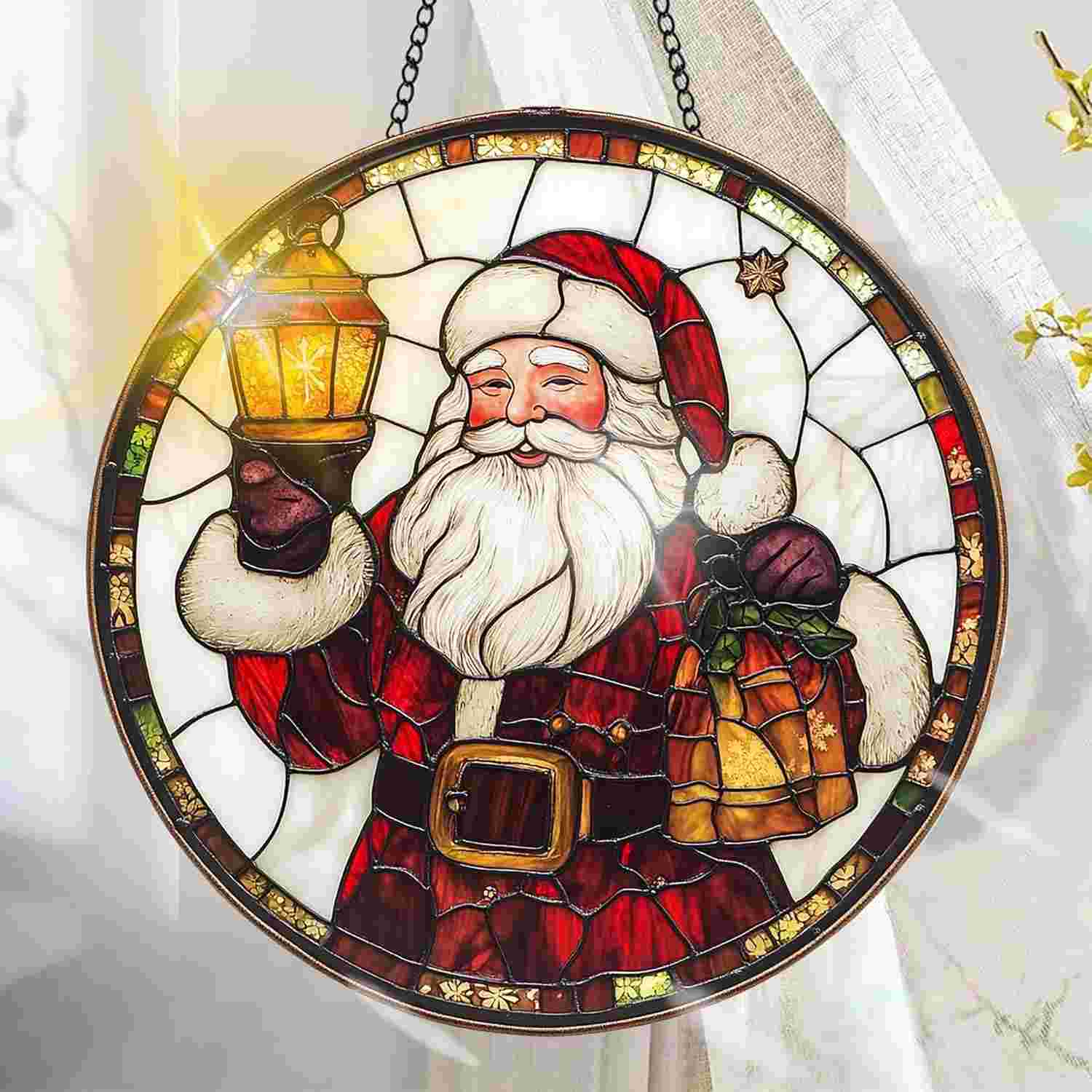 Apanhador Solar de Acrílico Colorido com Design de Vitral - Decoração de Janela e Presente de Natal