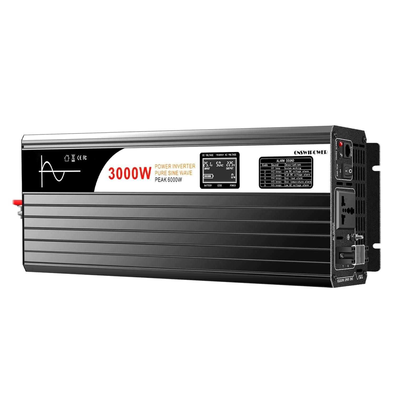 Inversor de Energia Solar Xijia 3000W Onda Senoidal Pura 24V DC para 220V AC - Potência Confiável para Sua Casa e Aventuras