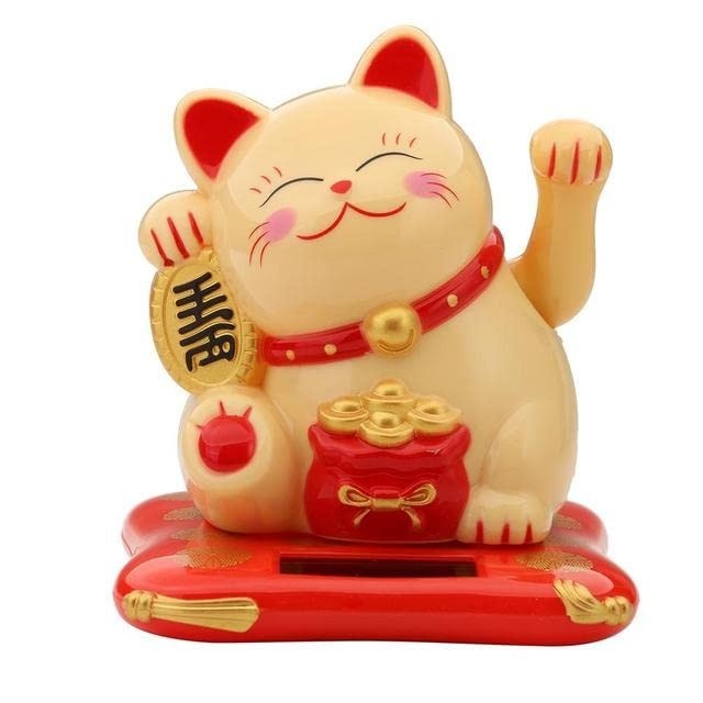Gato da Sorte Maneki Neko Solar com Movimento - Decoração Energética Japonesa