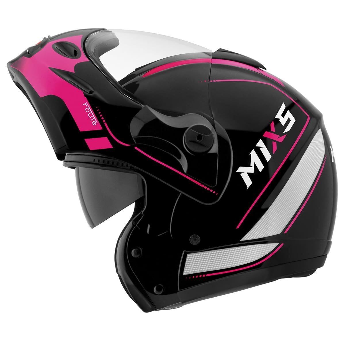 Capacete Moto Mixs MX Captiva Robocop Cinza Rosa Viseira Solar Articulada