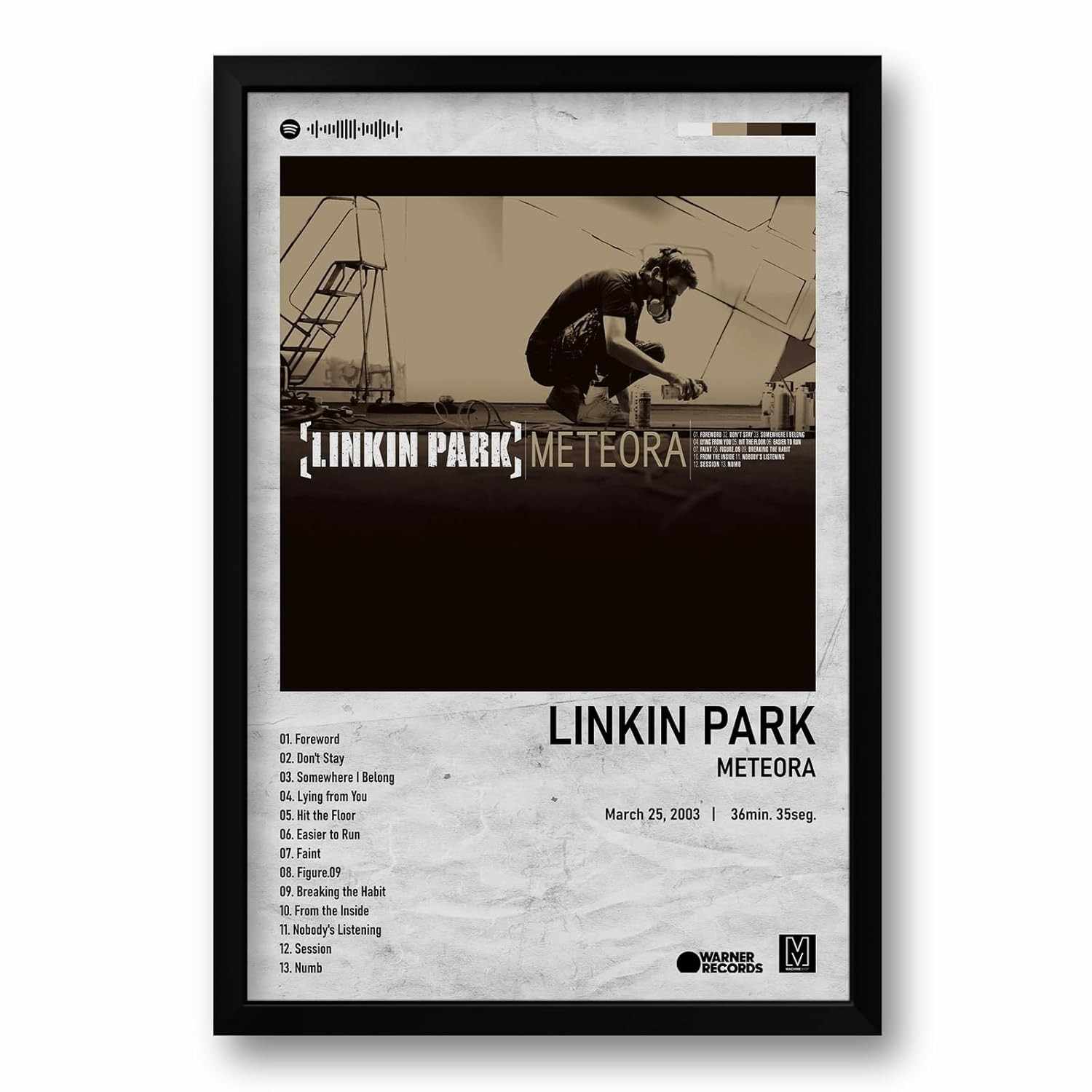Quadro Álbum Spotify Meteora - Linkin Park 40x60cm | Moldura Preto Fosco com Impressão Eco-Solvente